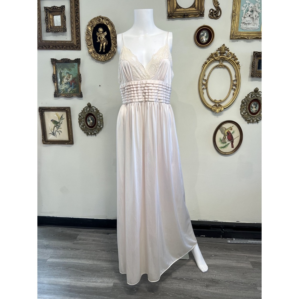 Vintage Rosa Puleo Lily of France Cream Lace Trim Long Maxi Slip Dress Size M